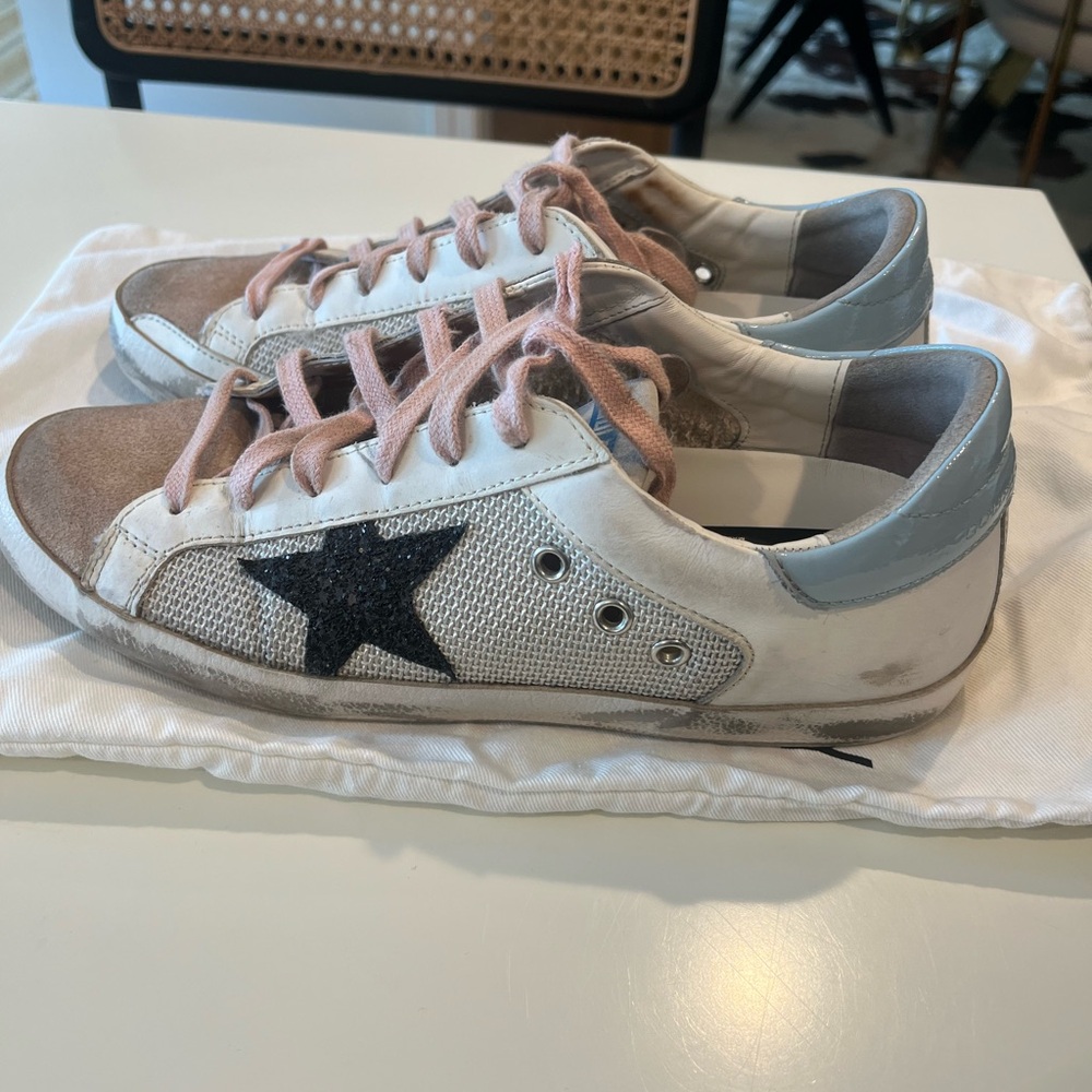 White and Pink Sneakers with Black Star